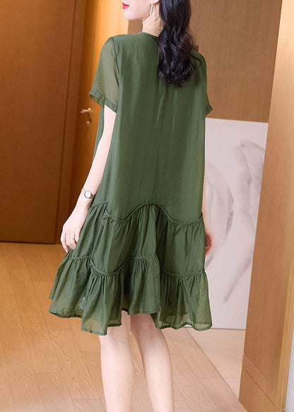 Loose Green Patchwork Wrinkled Solid Mid Dresses Summer LY4530 - fabuloryshop