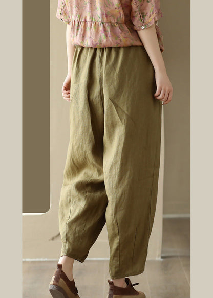 Loose Green Pockets Tie Waist Linen Wide Leg Pants LY6929 - fabuloryshop