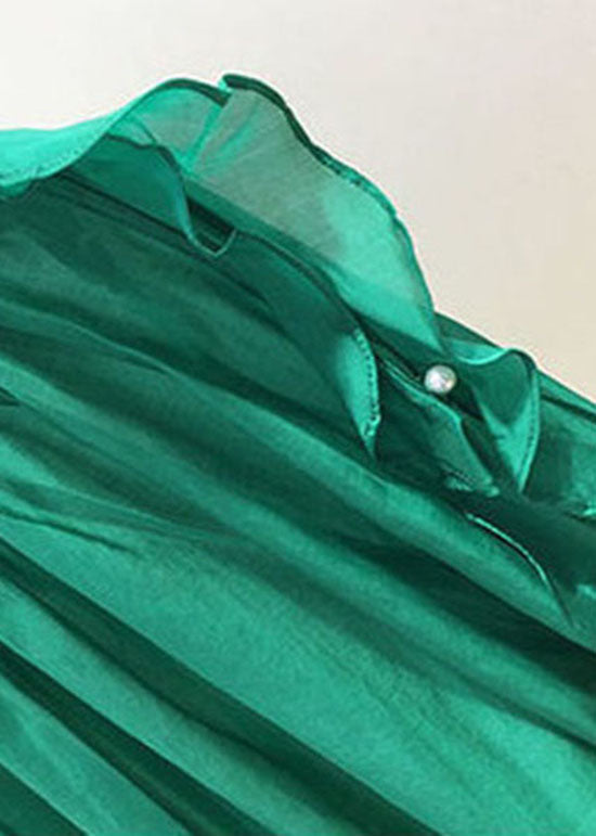 Loose Green Ruffled Patchwork Chiffon Shirt Tops Summer LY0619