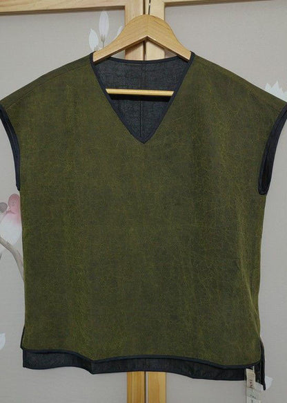 Loose Green V Neck Silk Blouse Top Summer LY2248 - fabuloryshop