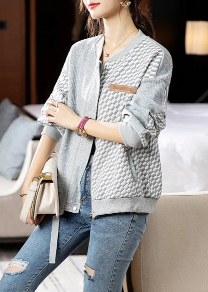 Loose Grey Asymmetrical Zippered Patchwork Cotton Coats Fall Ada Fashion