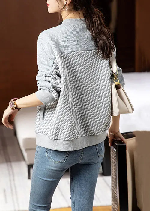 Loose Grey Asymmetrical Zippered Patchwork Cotton Coats Fall Ada Fashion