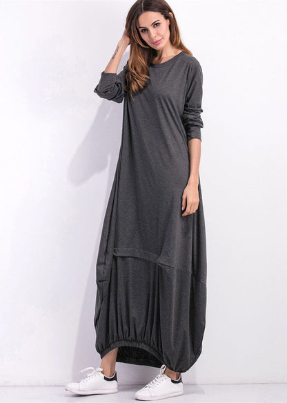 Loose Grey O Neck Asymmetrical Design Cotton Maxi Dress Spring LY1978 - fabuloryshop