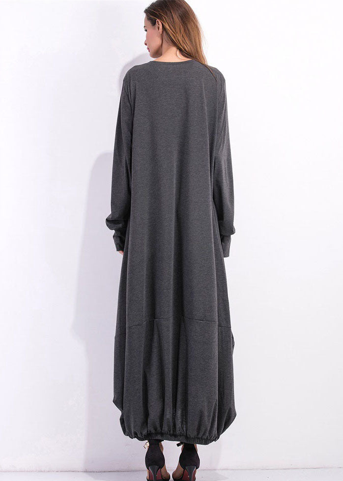 Loose Grey O Neck Asymmetrical Design Cotton Maxi Dress Spring LY1978 - fabuloryshop