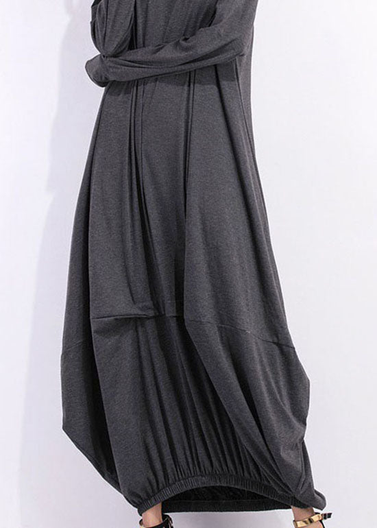 Loose Grey O Neck Asymmetrical Design Cotton Maxi Dress Spring LY1978 - fabuloryshop