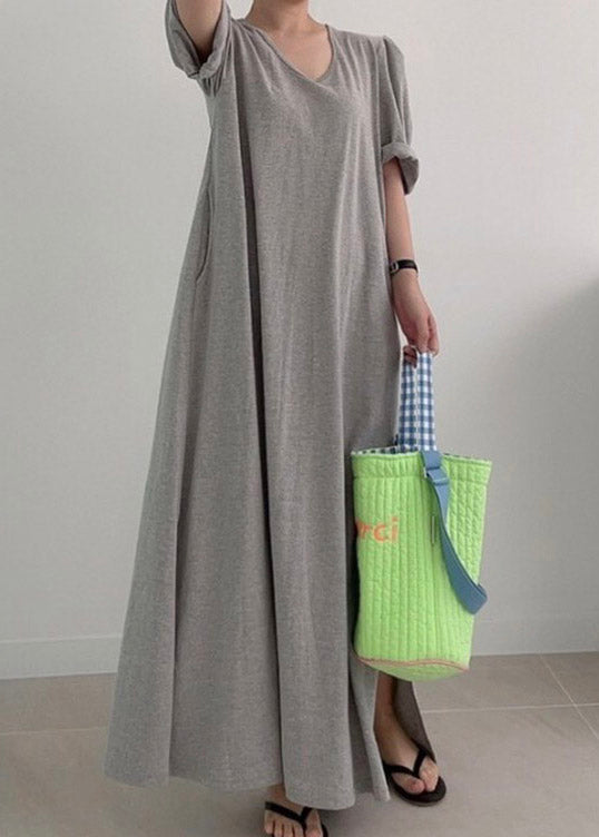 Loose Grey O-Neck Cozy Knit Long Dress Summer LY2100 - fabuloryshop