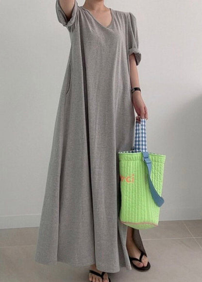 Loose Grey O-Neck Cozy Knit Long Dress Summer LY2100 - fabuloryshop