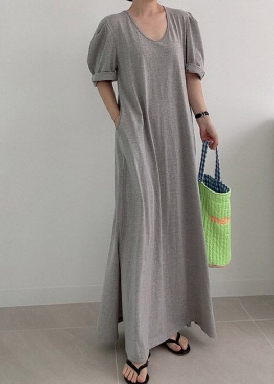 Loose Grey O-Neck Cozy Knit Long Dress Summer LY2100 - fabuloryshop