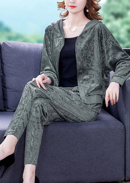 Loose Grey Print Silk Velour Coats And Harem Pants Two Pieces Set Fall Ada Fashion