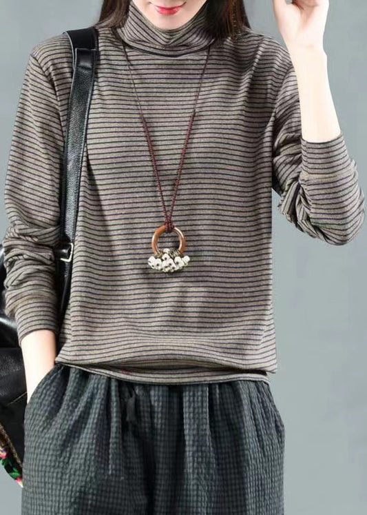 Loose Grey Striped Patchwork Warm Fleece Top Fall Ada Fashion