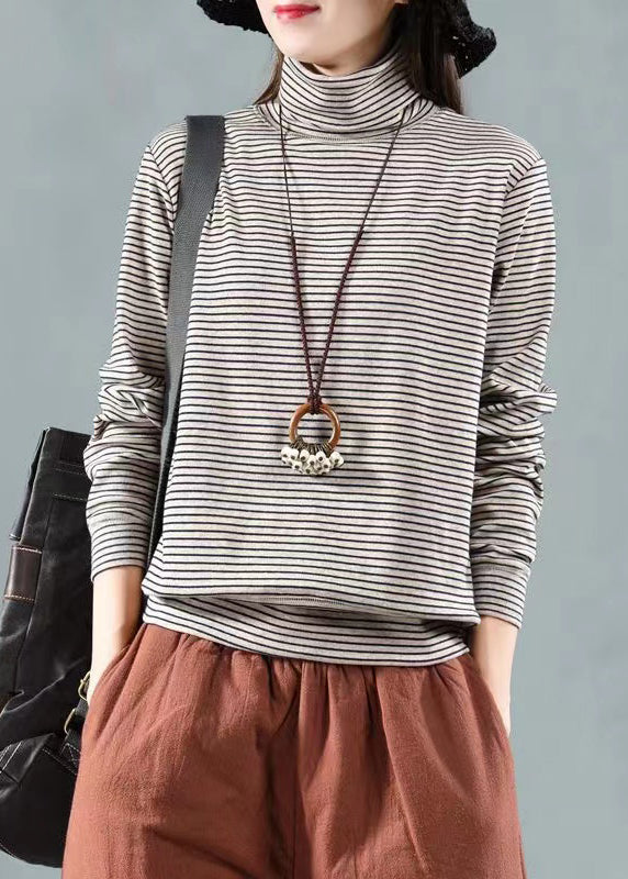 Loose Grey Striped Patchwork Warm Fleece Top Fall Ada Fashion