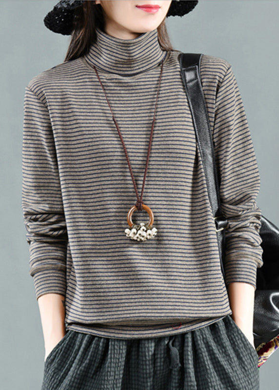 Loose Grey Striped Patchwork Warm Fleece Top Fall Ada Fashion