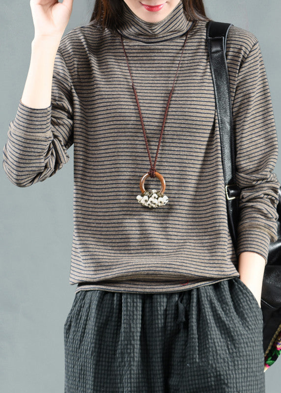 Loose Grey Striped Patchwork Warm Fleece Top Fall Ada Fashion