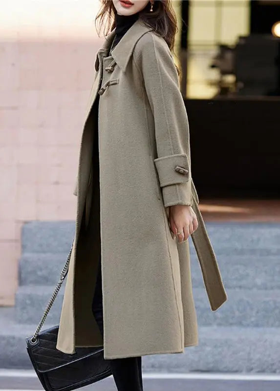 Loose Khaki Button Pockets Patchwork Cashmere Coats Long Sleeve Ada Fashion