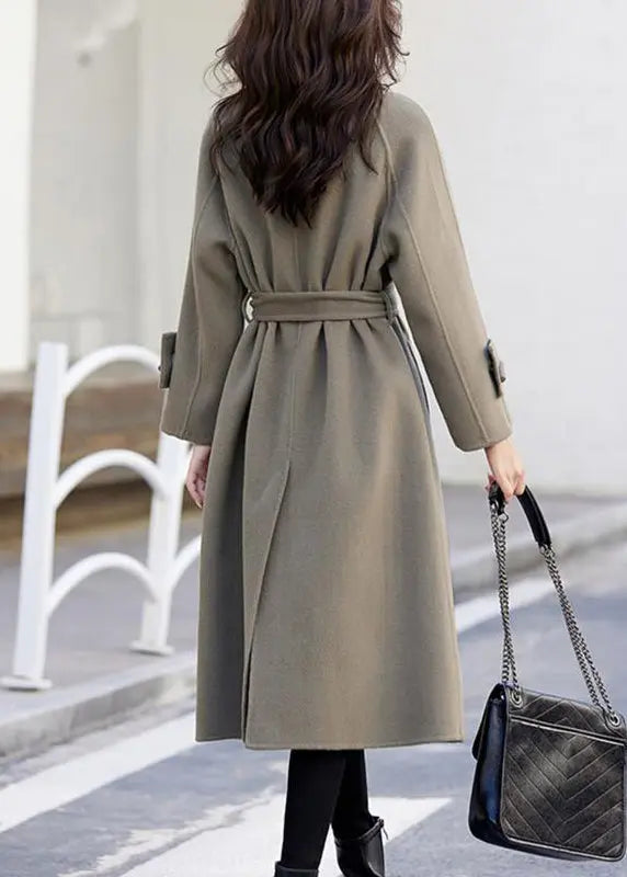 Loose Khaki Button Pockets Patchwork Cashmere Coats Long Sleeve Ada Fashion