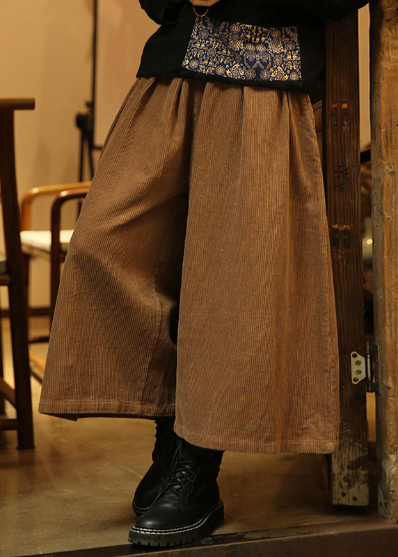 Loose Khaki Elastic Waist Corduroy Wide Leg Pants Fall Ada Fashion