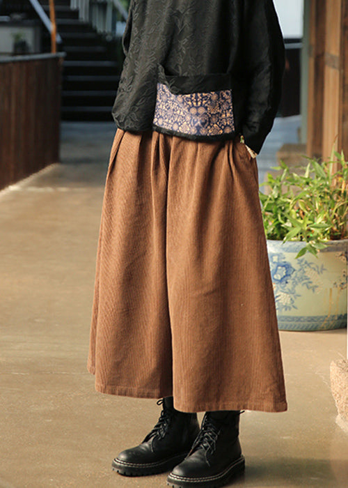 Loose Khaki Elastic Waist Corduroy Wide Leg Pants Fall Ada Fashion