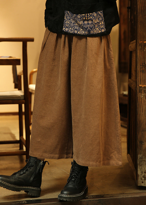 Loose Khaki Elastic Waist Corduroy Wide Leg Pants Fall Ada Fashion