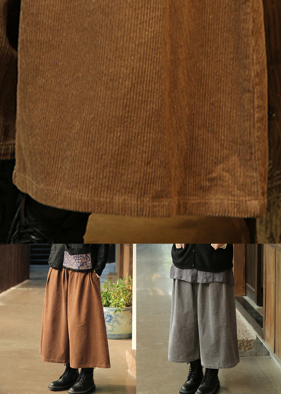 Loose Khaki Elastic Waist Corduroy Wide Leg Pants Fall Ada Fashion