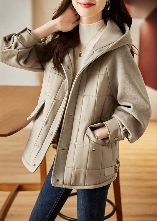 Loose Khaki Hooded Button Pockets Thick Coat Winter Ada Fashion