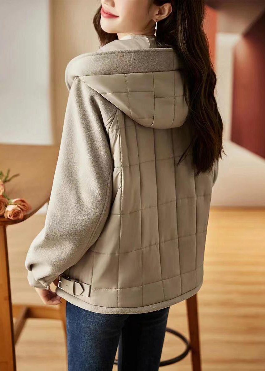 Loose Khaki Hooded Button Pockets Thick Coat Winter Ada Fashion