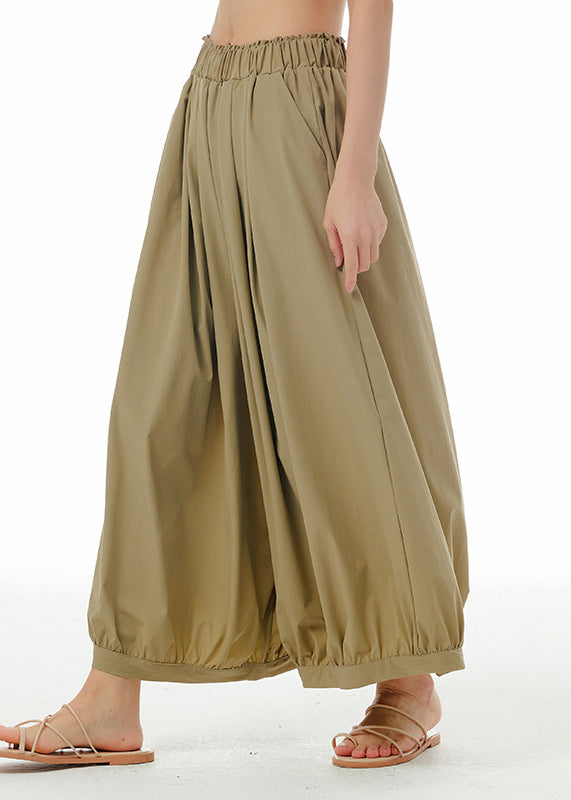 Loose Khaki Patchwork Elastic Waist Wide Leg Pants Summer LY1095 - fabuloryshop