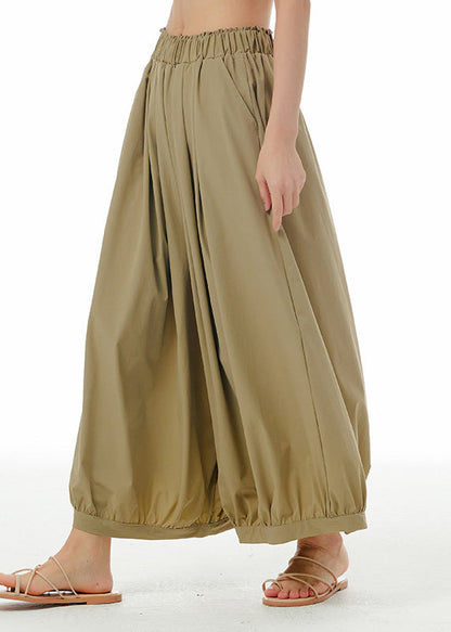 Loose Khaki Patchwork Elastic Waist Wide Leg Pants Summer LY1184 - fabuloryshop