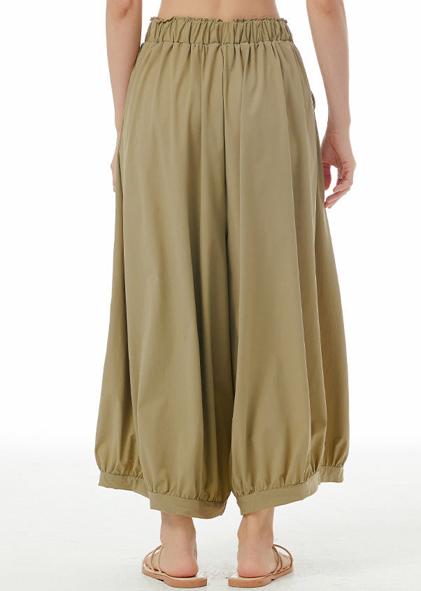 Loose Khaki Patchwork Elastic Waist Wide Leg Pants Summer LY1184 - fabuloryshop