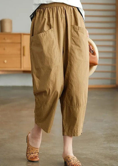 Loose Khaki Pockets Patchwork Cotton Crop Pants Summer LY0591 - fabuloryshop