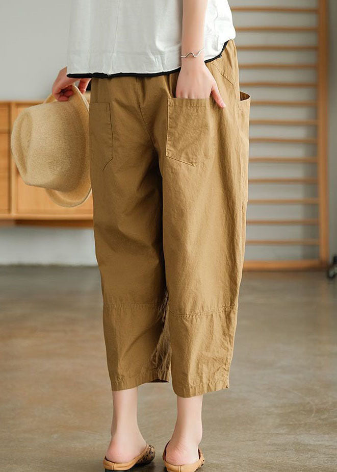 Loose Khaki Pockets Patchwork Cotton Crop Pants Summer LY0591 - fabuloryshop