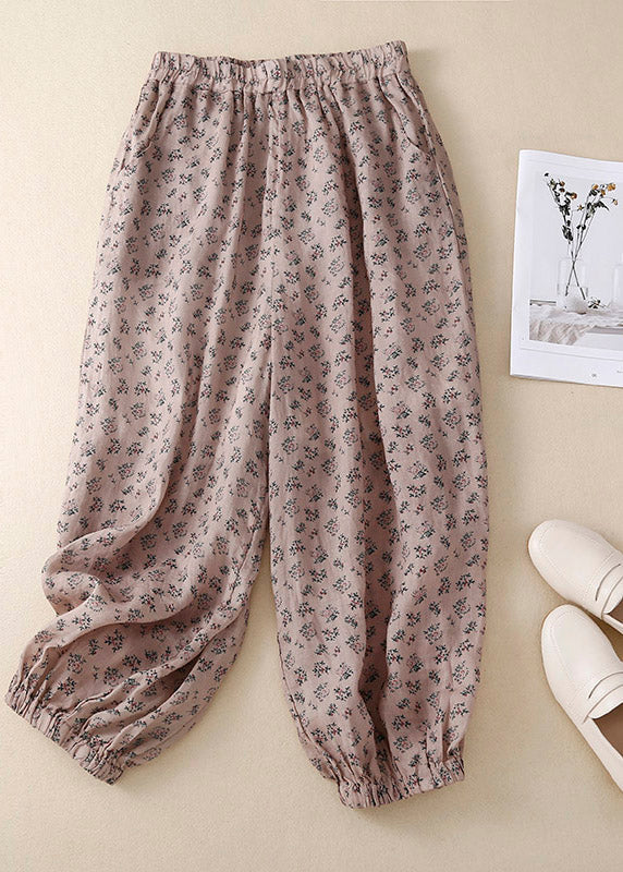 Loose Khaki Print Elastic Waist Ramie Lantern Pants Summer LY4421 - fabuloryshop