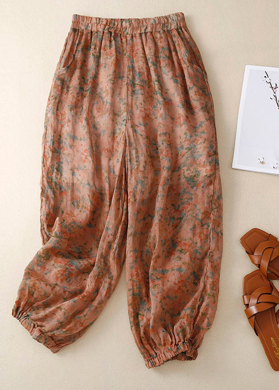 Loose Khaki Print Elastic Waist Ramie Lantern Pants Summer LY4421 - fabuloryshop