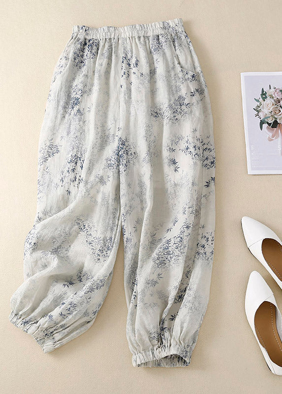 Loose Khaki Print Elastic Waist Ramie Lantern Pants Summer LY4421 - fabuloryshop