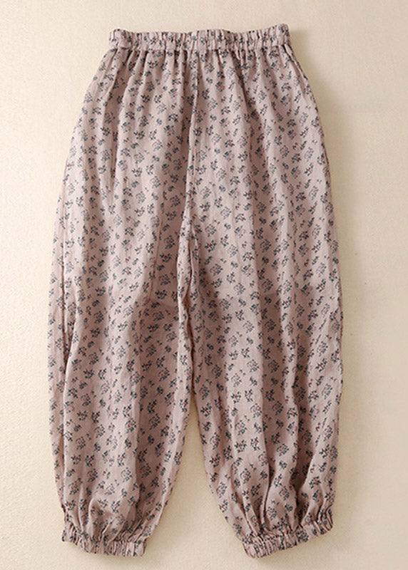 Loose Khaki Print Elastic Waist Ramie Lantern Pants Summer LY4421 - fabuloryshop