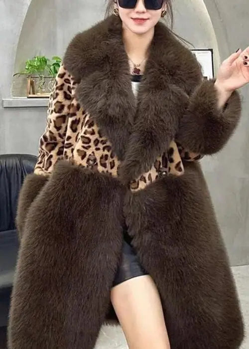 Loose Leopard Fur Collar Button Leather And Fur Coat Long Sleeve Ada Fashion