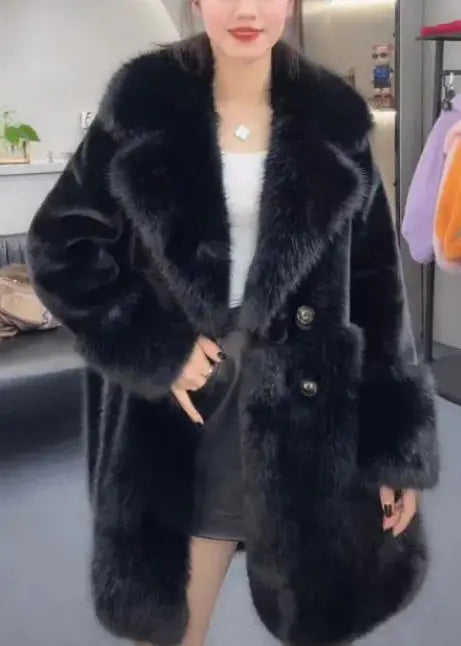 Loose Leopard Fur Collar Button Leather And Fur Coat Long Sleeve Ada Fashion