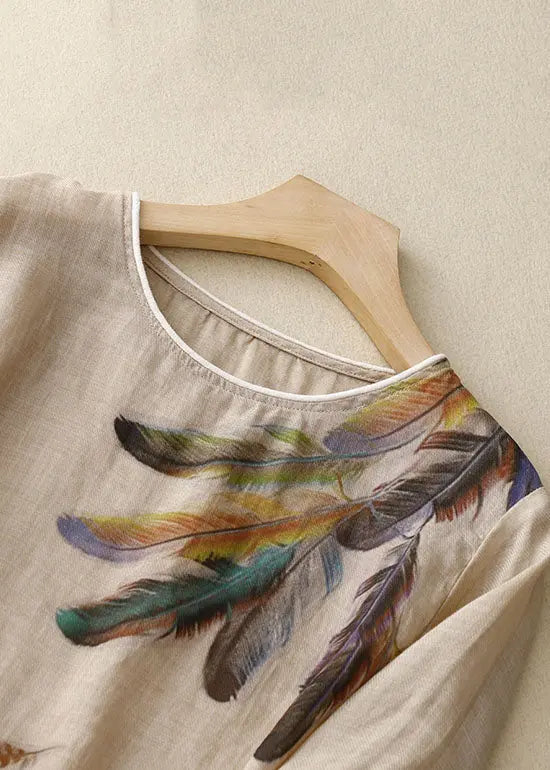 Loose Linen Colour Print Low High Design Patchwork Cotton T Shirts Summer Ada Fashion