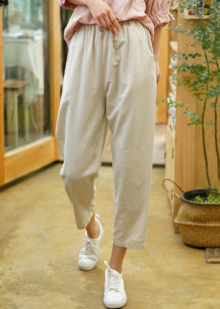 Loose Linen Pockets Elastic Waist Linen Crop Pants Fall Ada Fashion