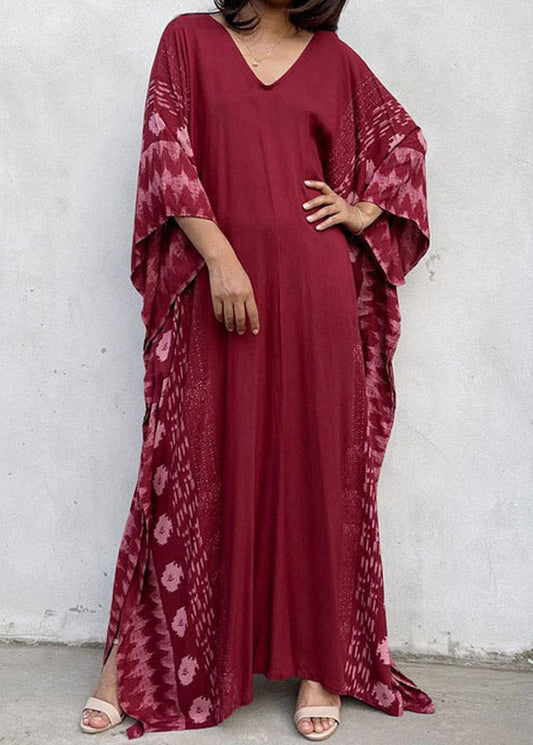 Loose Mulberry Print Long Beach Dress Batwing Sleeve LY3046 - fabuloryshop