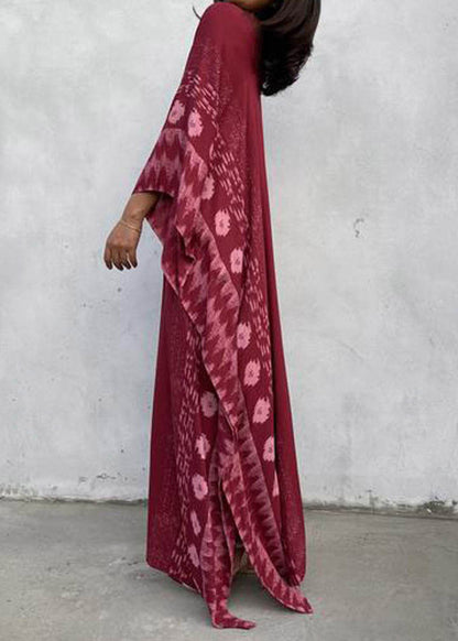 Loose Mulberry Print Long Beach Dress Batwing Sleeve LY3046 - fabuloryshop