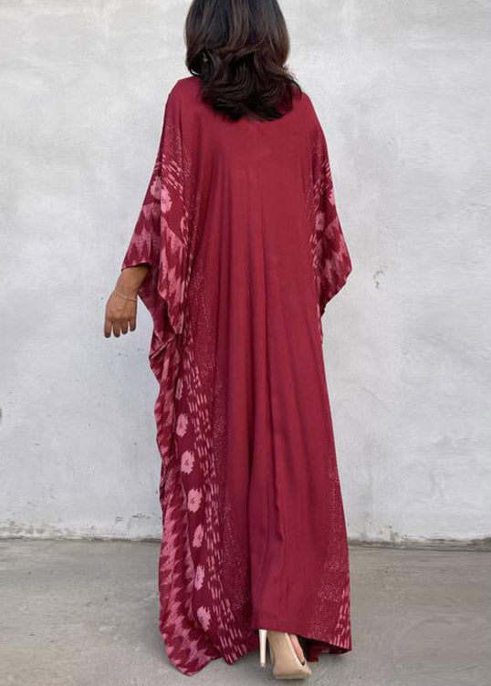 Loose Mulberry Print Long Beach Dress Batwing Sleeve LY3046 - fabuloryshop