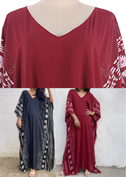 Loose Mulberry Print Long Beach Dress Batwing Sleeve LY3046 - fabuloryshop