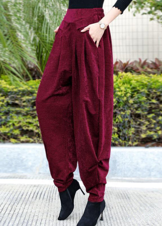 Loose Mulberry Wrinkled Pockets Patchwork Corduroy Harem Pants Fall Ada Fashion