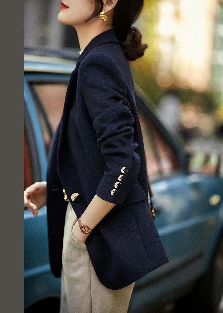 Loose Navy Notched Button Patchwork Spandex Coats Fall Ada Fashion