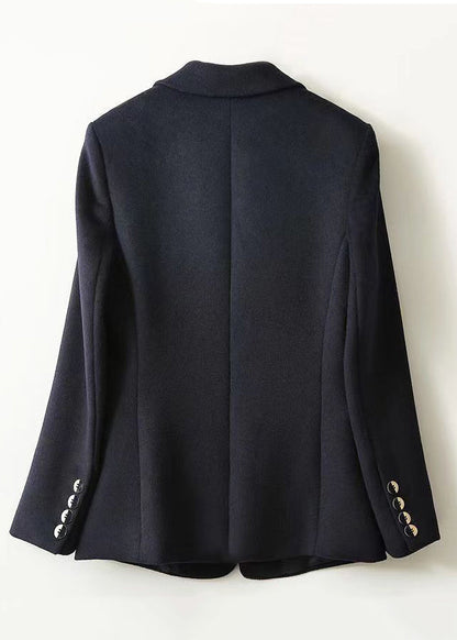 Loose Navy Notched Button Patchwork Spandex Coats Fall Ada Fashion