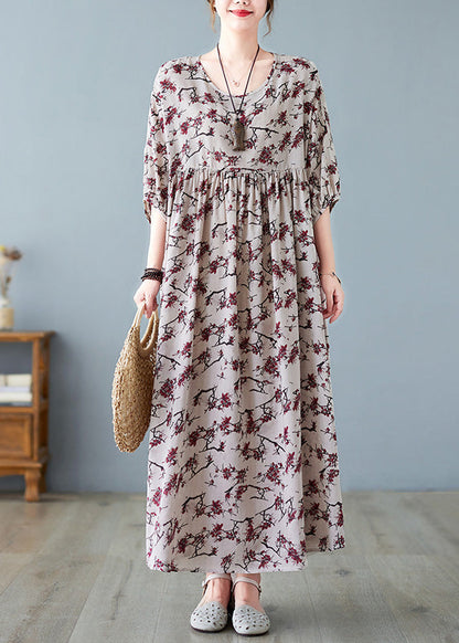 Loose O-Neck Patchwork Wrinkled Cotton Long Dress Summer LY6080 - fabuloryshop