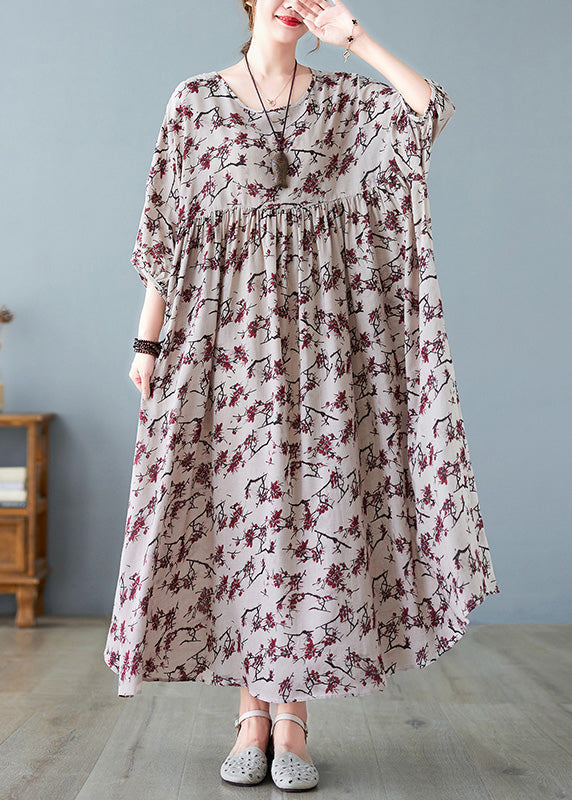 Loose O-Neck Patchwork Wrinkled Cotton Long Dress Summer LY6080 - fabuloryshop