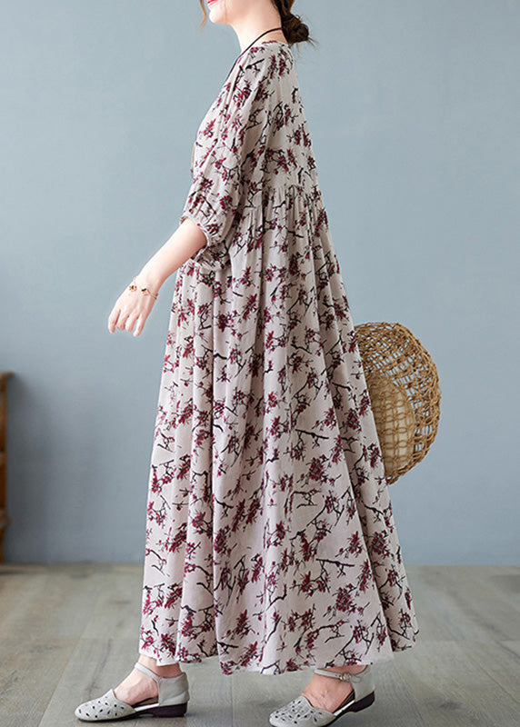 Loose O-Neck Patchwork Wrinkled Cotton Long Dress Summer LY6080 - fabuloryshop