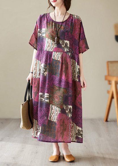 Loose O-Neck Print Maxi Dresses Short Sleeve LY2973 - fabuloryshop