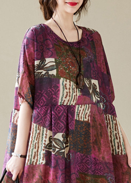 Loose O-Neck Print Maxi Dresses Short Sleeve LY2973 - fabuloryshop